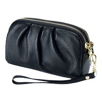 Korean style soft leather long zipper womens wallet fashionable pleated first layer cowhide clutch bag mom genuine leather mobile phone bag