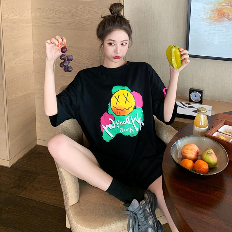 Short sleeve T-shirt woman 2020 Summer new Lazy Loose Medium Long Version Cartoon Printed Half Sleeve Blouse Large Size Clothes