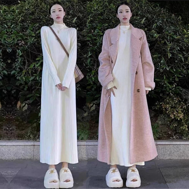 Long Drapey Sweater Dress for Women, Autumn and Winter Thickened Over-The-Knee Casual Slim-Fit Knit Base Dress Long Drapey Sweater Dress for Women, Autumn and Winter Thickened Over-The-Knee Casual Slim-Fit Knit Base Dress