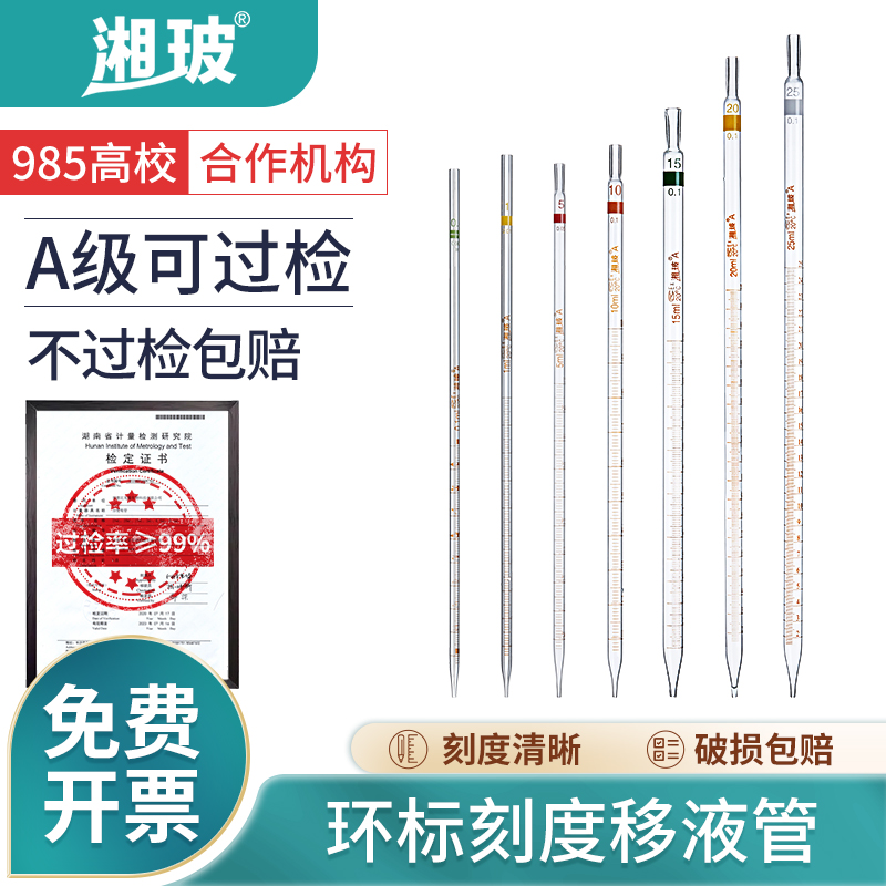 Xiangbo リングラベルガラスピペットスポイト目盛り付きピペットピペットピペット A レベル検査化学実験室ガラス製品シングルマーク目盛り付きピペット 1 2 5 10 15 20 25 ミリリットル