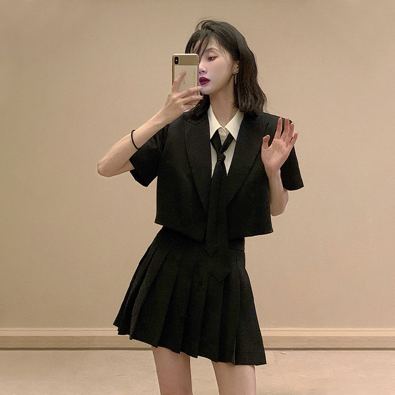 College Wind Suit Women Summer Dress 2022 New Girl Cool Girl Wearing A Lap Suit JK Uniform Thyme Dress Two Sets