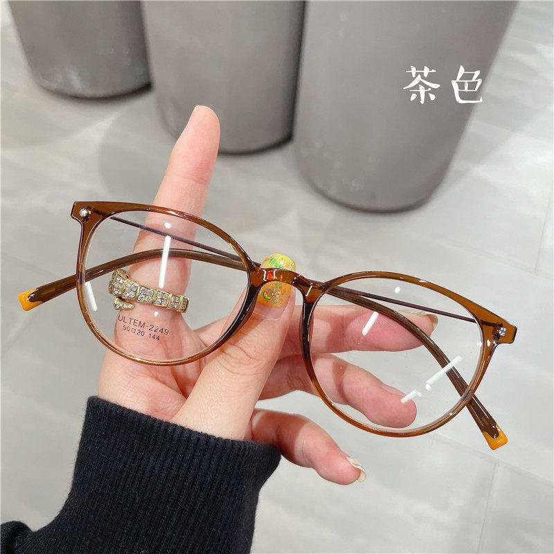 Brown transparent anti-blue light radiation myopia glasses frame female can be matched with flat luminosity Korean version of the tide eye frame male retro