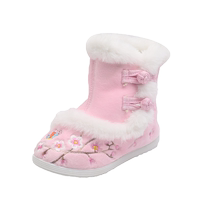 2022 Winter New Girls Hanfu Shoes Chinese Style Childrens Velvet Embroidered Shoes Girls Warm Cotton Shoes Cotton Boots