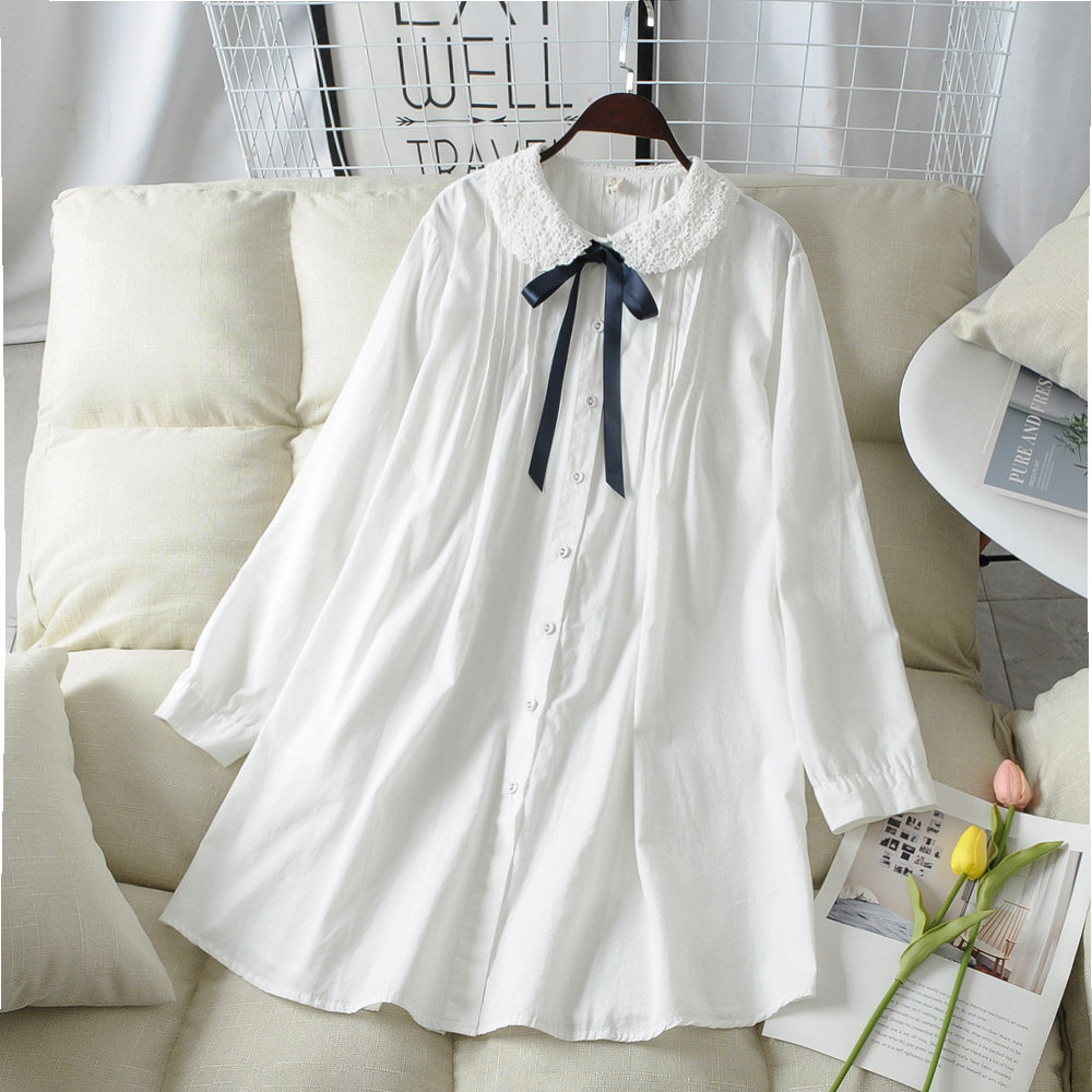 Size maternity spring shirt skirt fashion cutout neck tie midi top Korean version loose accordion skirt