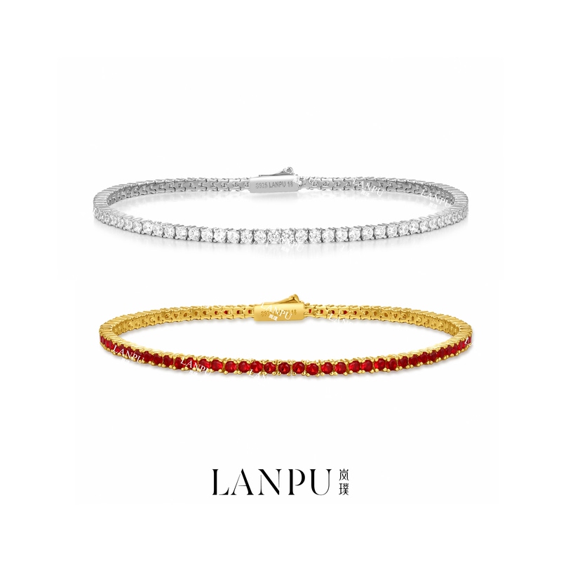 Red Gemstone Ultra-Fine Full Diamond White Diamond Tennis Bracelet 925 Silver Gold-Plated Lucky Zodiac Year Couple Jewelry Small Red String