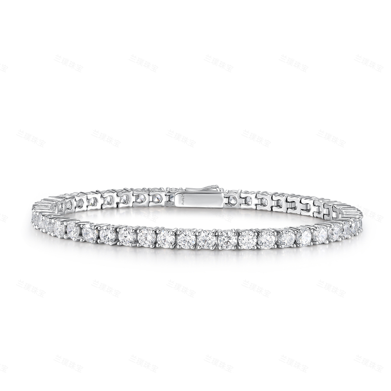 Tennis Bracelet 10-Point Diamond Full Diamond Bracelet 925 Silver Gold-Plated Classic Four-Prong Round Diamond Bracelet Jewelry Clasp
