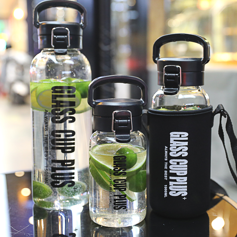 Hunting director Korean large-capacity glass water cup for men and women heat-resistant transparent tea cup 1000ml cup set portable cup