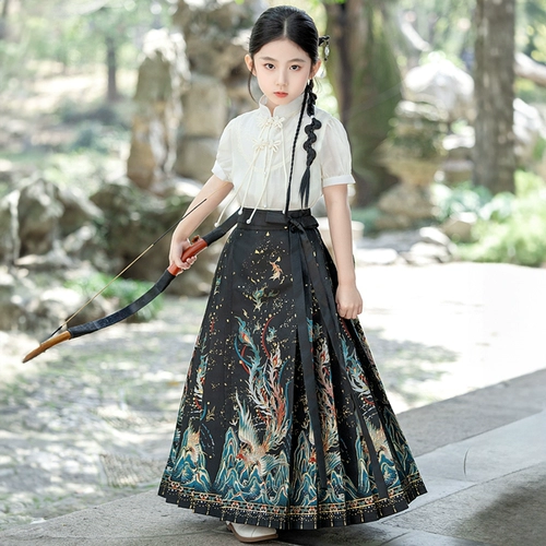 Юбка, летняя одежда, летний элитный комплект, детское ханьфу, китайский стиль