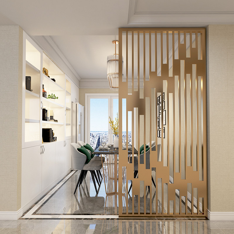 New light luxury Wrought iron screen partition living room New Chinese style modern entrance lattice decoration hollow grid customization