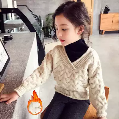 2020 autumn and winter New Girl sweater plus velvet padded turtleneck sweater thick warm children Foreign style children's clothing