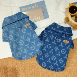Pet Clothing Autumn and Winter Windproof Denim Shirt Cat and Dog Clothes Warm Trendy Brand Stylish Anti-Cold Clothing