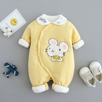 Newborn Mickey Mouse boy Princess female baby travel clothes Full moon baby clothes one-piece autumn and winter cotton coat