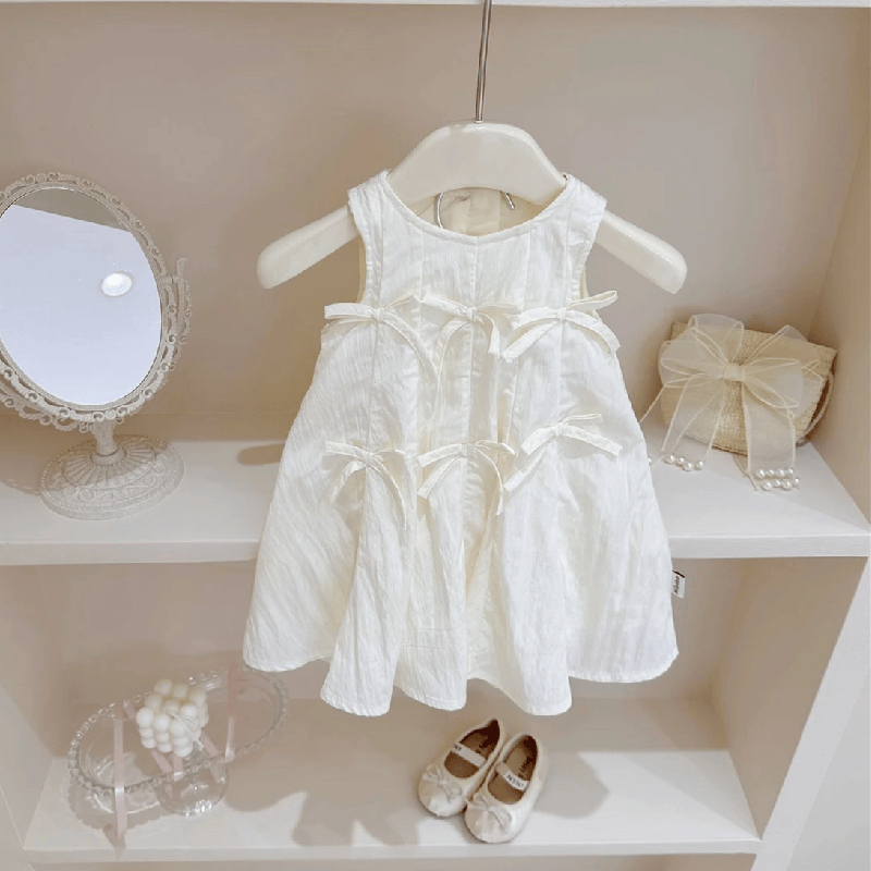 ベビー服 夏用 ホワイト ランタン スカート バレエ スタイル ベスト スカート リボン プリンセス ドレス 女の子 ベビー スカート