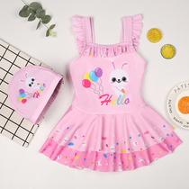 Childrens swimsuit female middle-aged child quick-drying breathable cute cartoon hot spring princess skirt-style conjoined student swimming suit