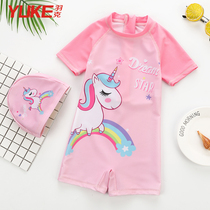 Childrens swimsuit female one-piece girl child swimming swimsuit little Princess student cute cartoon sunscreen flat corner swimsuit