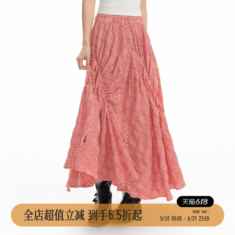 Tgns "Klinzor's Summer" Red Plaid Skirt, Irregular Summer Outfit, Long Skirt Tgns "Klinzor's Summer" Red Plaid Skirt, Irregular Summer Outfit, Long Skirt