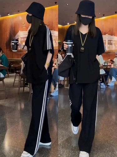 Летний спортивный костюм для отдыха, модные шелковые штаны, комплект, по фигуре, короткий рукав