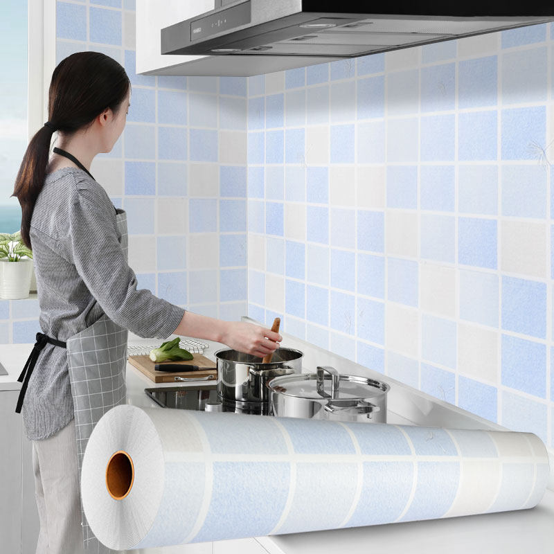 Thickened waterproof and high temperature resistant tile sticker paper kitchen oil-proof overall cabinet countertop furniture renovation wallpaper self-adhesive wallpaper