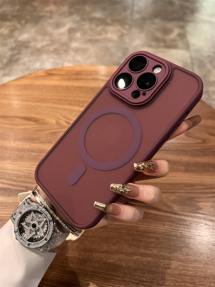 Étui de téléphone à ventouse magnétique givré rouge vin 14 nouveau iPhone 15 promax sensation haut de gamme 13 ensembles 12 tout compris_voghion.com