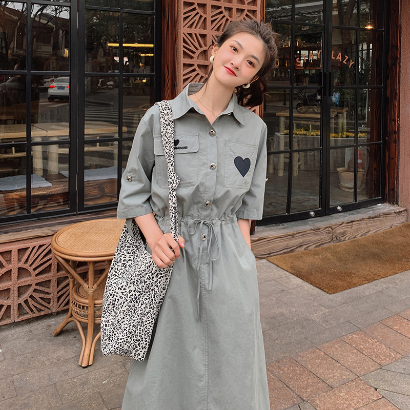 Shirt Dress for Women 2026 Summer New Style Waist-Cinching Slimming Mid-Length Pure Cotton Loose Elegant Casual Workwear Dress