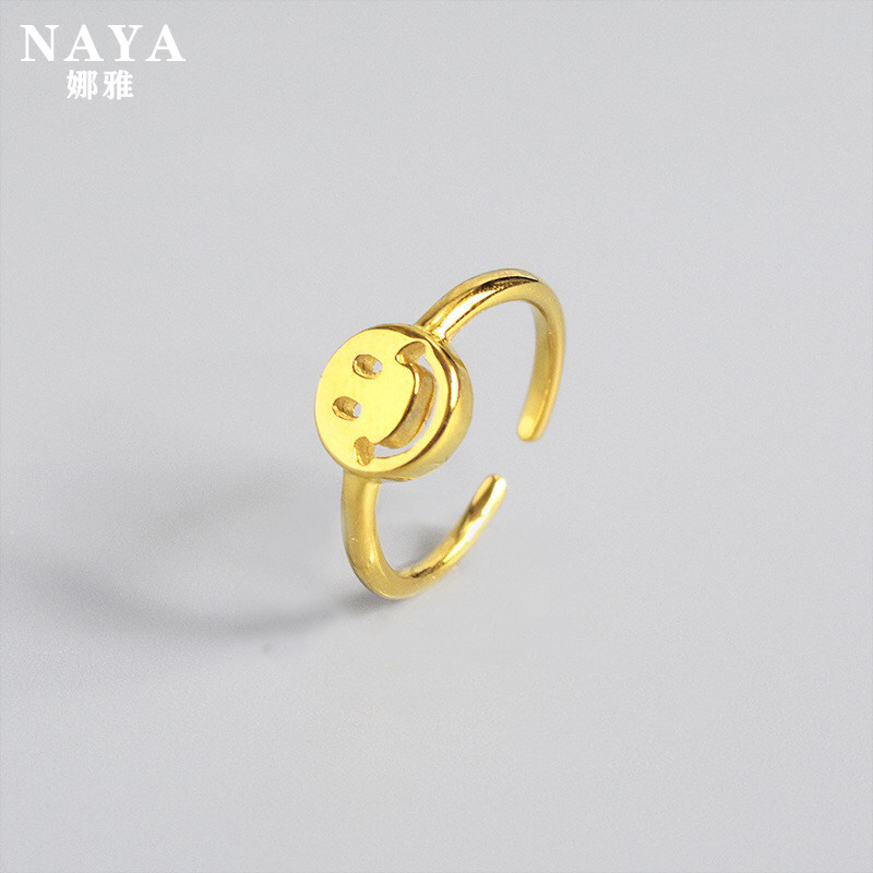 Sterling silver smiley face ring South Korea Dongdaemun women's smile glossy ring personality chic middle ring 2020 new