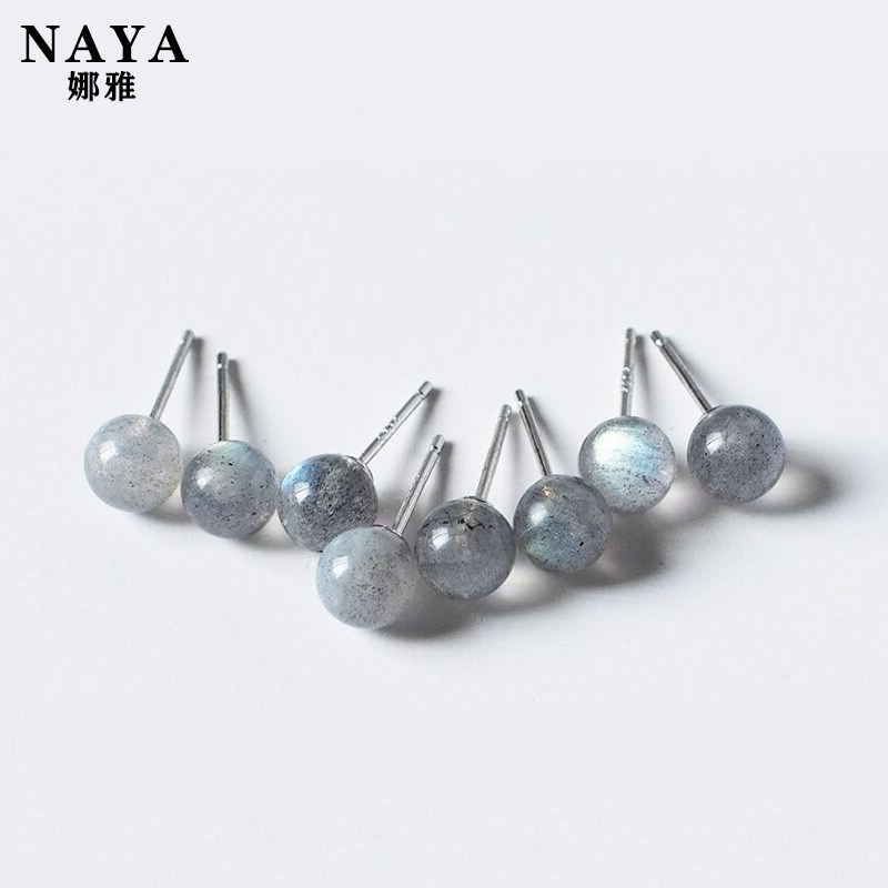 Moonstone ear needle sterling silver small and exquisite labradorite earrings Korean version of the simple personality girl ear jewelry love stone