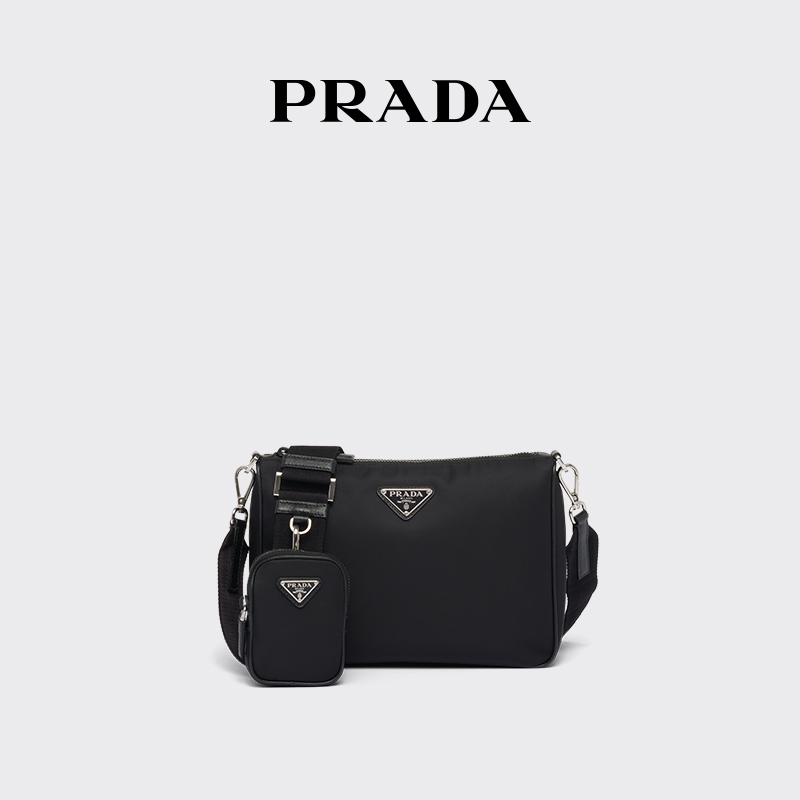 Prada Men's Detachable Pouch Crossbody Bag in Recycled Nylon and Leather