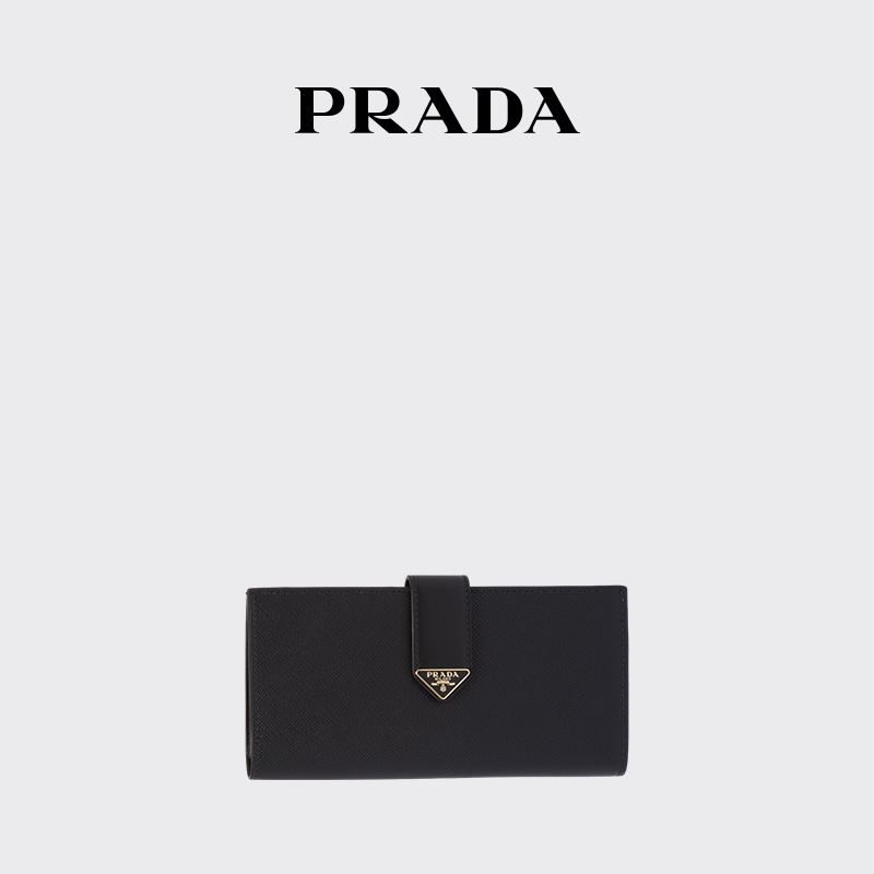 Prada Women's Triangle Logo Snap Button Saffiano Leather Wallet