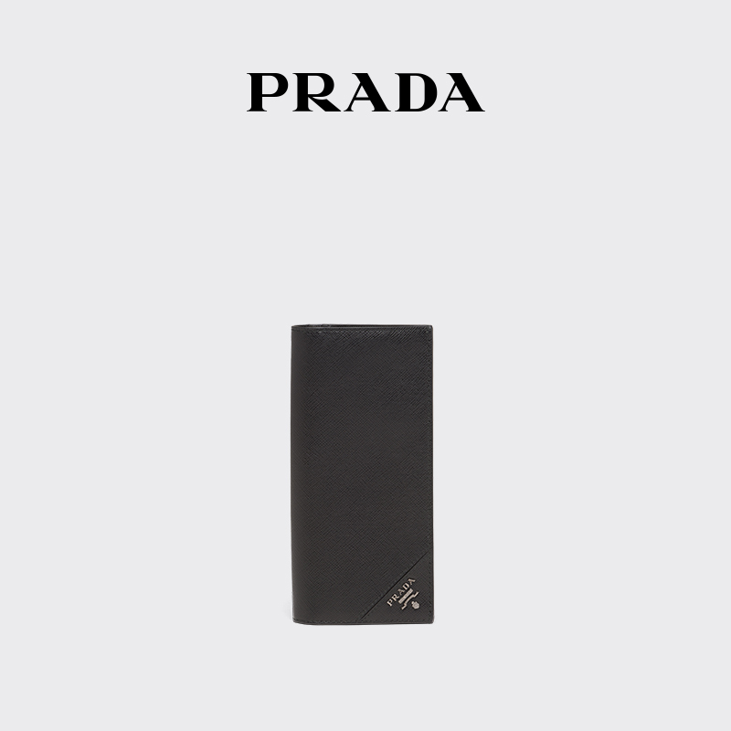 Prada Men's Metal Logo Decorated Flip Long Wallet Prada Men's Metal Logo Decorated Flip Long Wallet
