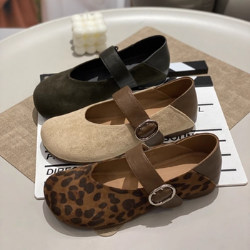 Retro leopard print mary jane shoes for women 2025 new autumn with skirt one-piece casual flat shoes with shallow mouth