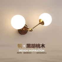 Spring in Guanmu] Bedroom wall lamp aisle corridor porch porch light walnut creative light luxury bedside lamp all copper lamps