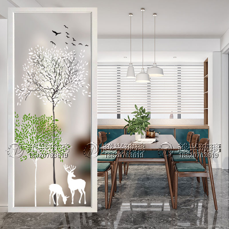 Custom Home Dress Art Tempered Glass Decoration Brief Modern Living Room Compartment Screen Xuanguan Frosted Light Transmission