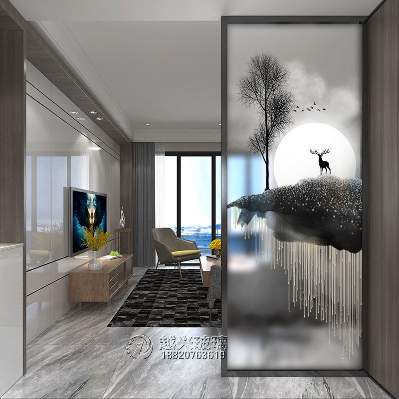 Art glass double-sided screen partition Home improvement living room entrance background wall custom frosted light transmittance Changhong process