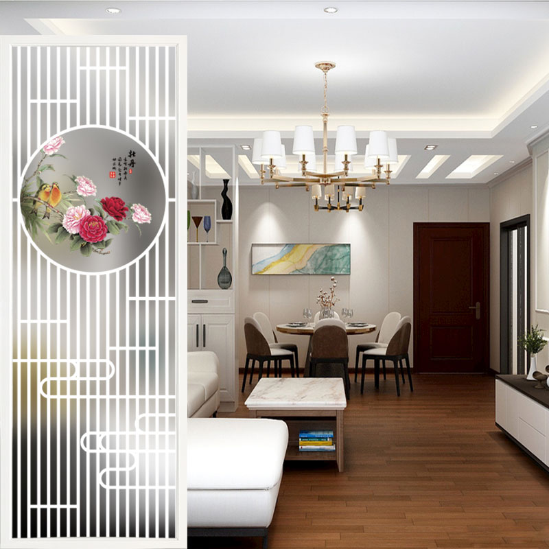 Chinese art glass screen partition wall custom minimalist modern living room Xuanguan frosted double-sided steel chemical process