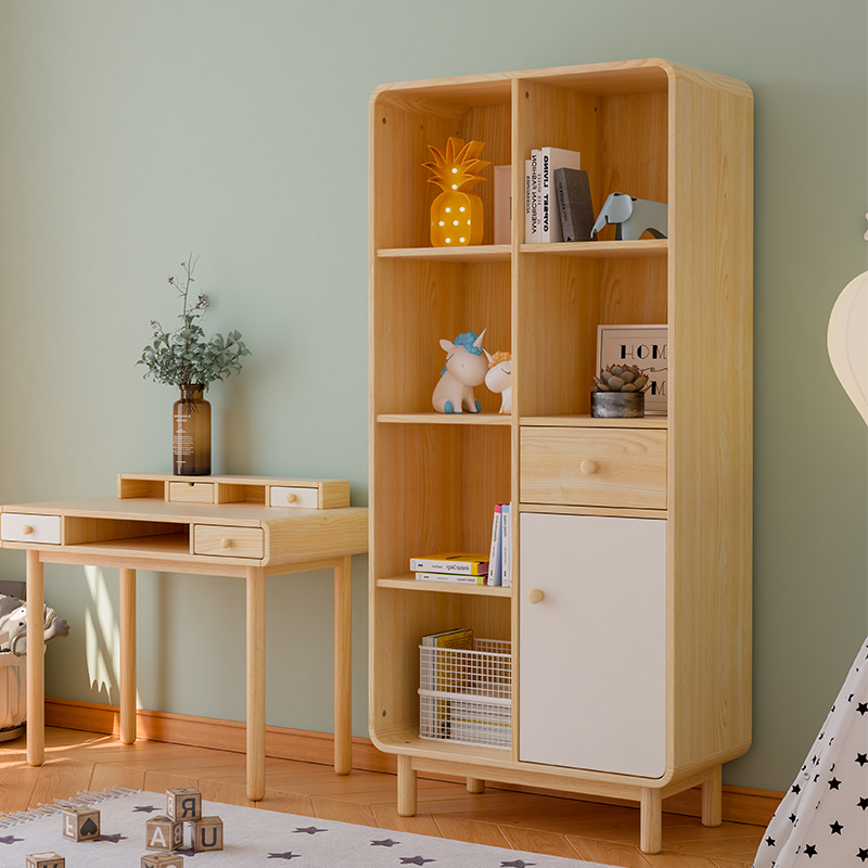 Nordic solid wood bookcase children's furniture bookshelves modern minimalist living-room cupboard containing cabinet) Little devils as home
