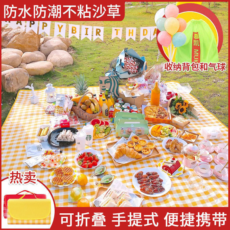 Picnic Mats Ins Camping Anti-Damp Cushion Thickened Field Outdoor Mat Folding Lawn Portable Waterproof Picnic Cloth