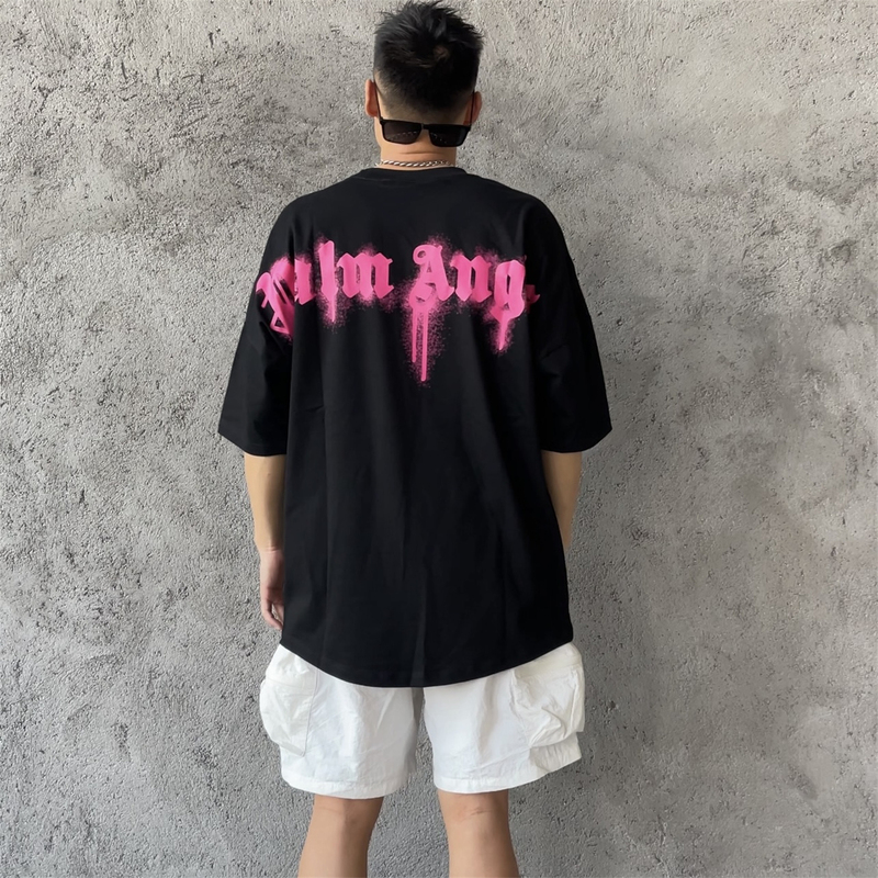 Palm Angels Colorful Letter Print on the Back, Drop Shoulder, Unisex Short-Sleeve Loose T-Shirt, Trendy