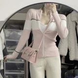 Розовый трикотажный спортивный свитер с молнией, кардиган, лонгслив, куртка, в стиле Шанель