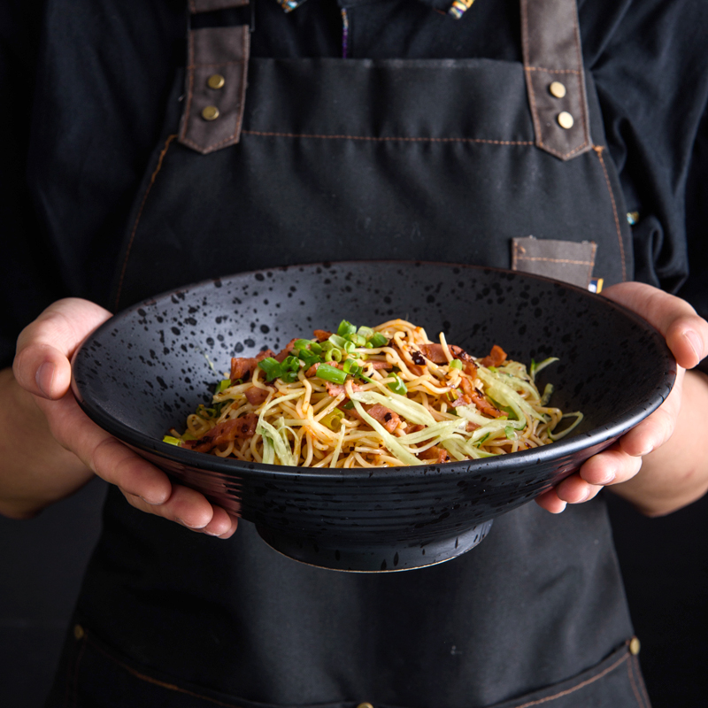 Ceramic large noodle bowl bucket hat horn noodle house special net red Japanese household Nordic beef retro ramen noodles bowl