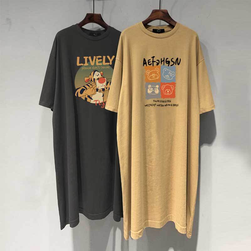 Clearance Sale~ Short-Sleeved Women's Summer 2026 New Cartoon T-Shirt, Loose and Slimming, Mid-Length Over-The-Knee Dress