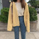 Korean version of creamy yellow knitted sweater, small fragrance, age-reducing cardigan women's short coat loose spring and autumn all-match lazy wind