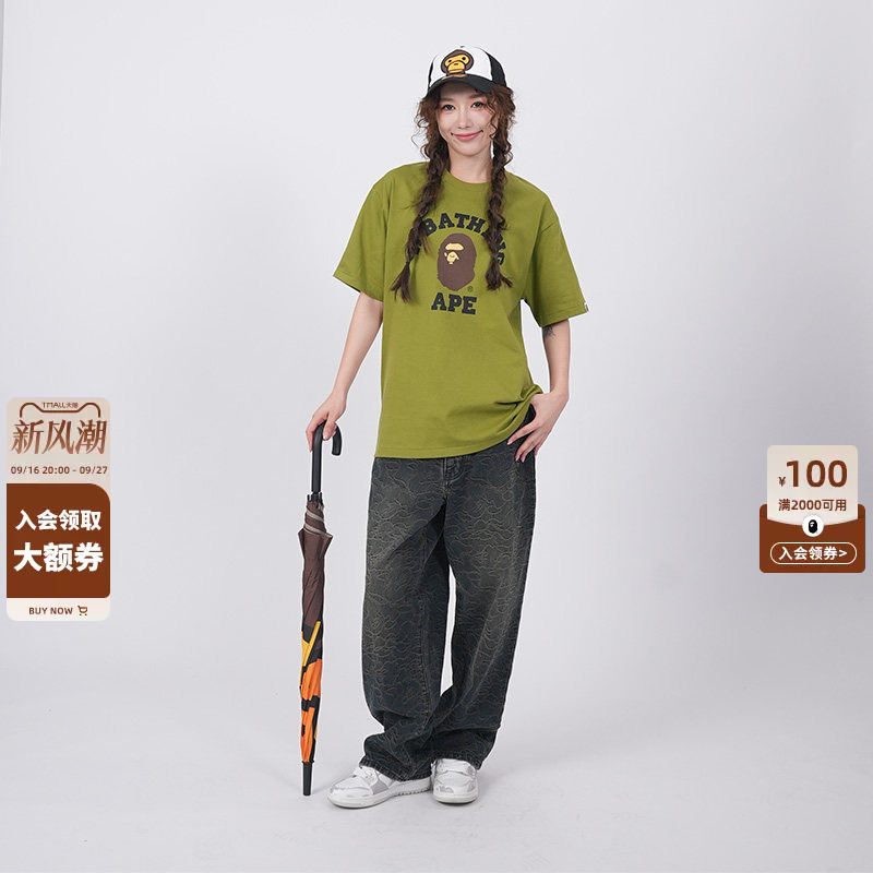 Bape Unisex 2026 Autumn and Winter Ape Letter Print Short-Sleeved T-Shirt 001101R