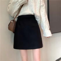 Fat MM Black Simple Versatile Korean Woolen A-Line Skirt High Waist Slimming Covering Hips and Hips Short Skirt for Small People Autumn and Winter