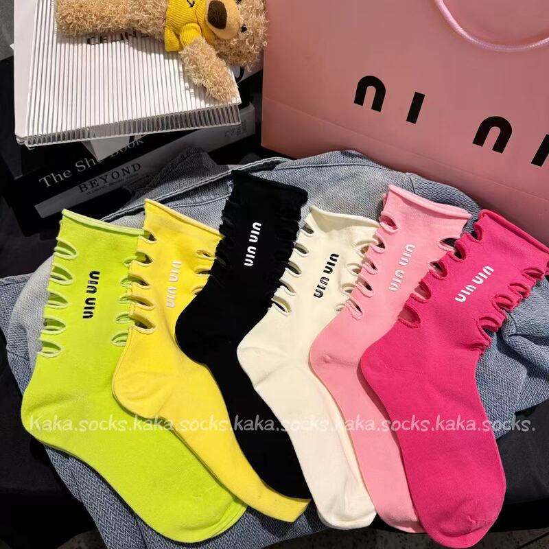 Korean Style Summer Fishbone Pattern Versatile Personalized Letter Print ins Trendy Fashionable Women's Slouch Socks