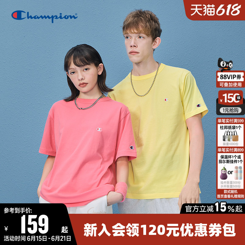 Champion T-Shirt for Women 2026 Summer New Pure Cotton Couple Dopamine Round Neck Sports Short-Sleeved Top for Men Champion T-Shirt for Women 2026 Summer New Pure Cotton Couple Dopamine Round Neck Sports Short-Sleeved Top for Men