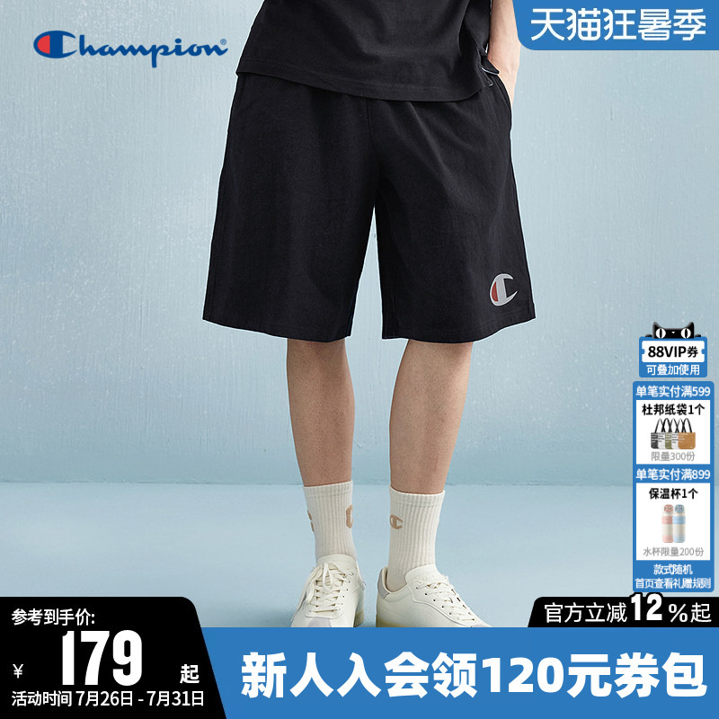 Champion Men's Summer Shorts, Pure Cotton, Large C Logo, Solid Color, Sports Casual Pants, Trendy Women's Shorts Champion Men's Summer Shorts, Pure Cotton, Large C Logo, Solid Color, Sports Casual Pants, Trendy Women's Shorts