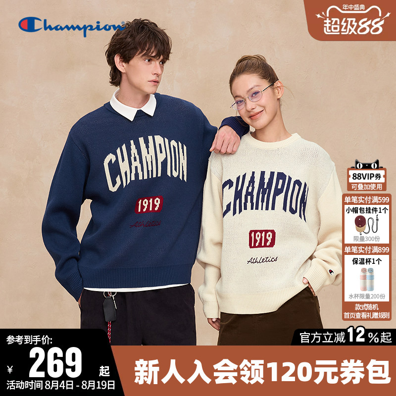 Champion Sweater for Women, Spring Couple's Retro Color-Block Knitwear, Casual Loose Round-Neck Top for Men, Trendy