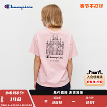 Champion champion T-shirt official website spring and summer new print cursive big Logo building silhouette running short-sleeved T-shirt