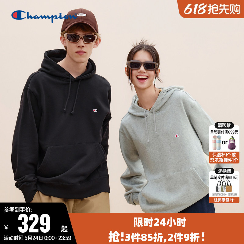 Champion Sweatshirt for Women, Spring Couple Style, American-Style Embroidered Logo, Pure Cotton, Casual Hooded Loose Top for Men