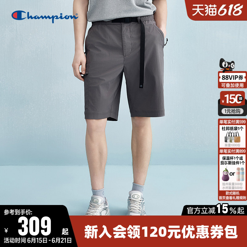 Champion Men's Shorts Summer Outdoor Camping Style Casual Pants Straight-Leg Buckle Workwear Sports Pants Trendy